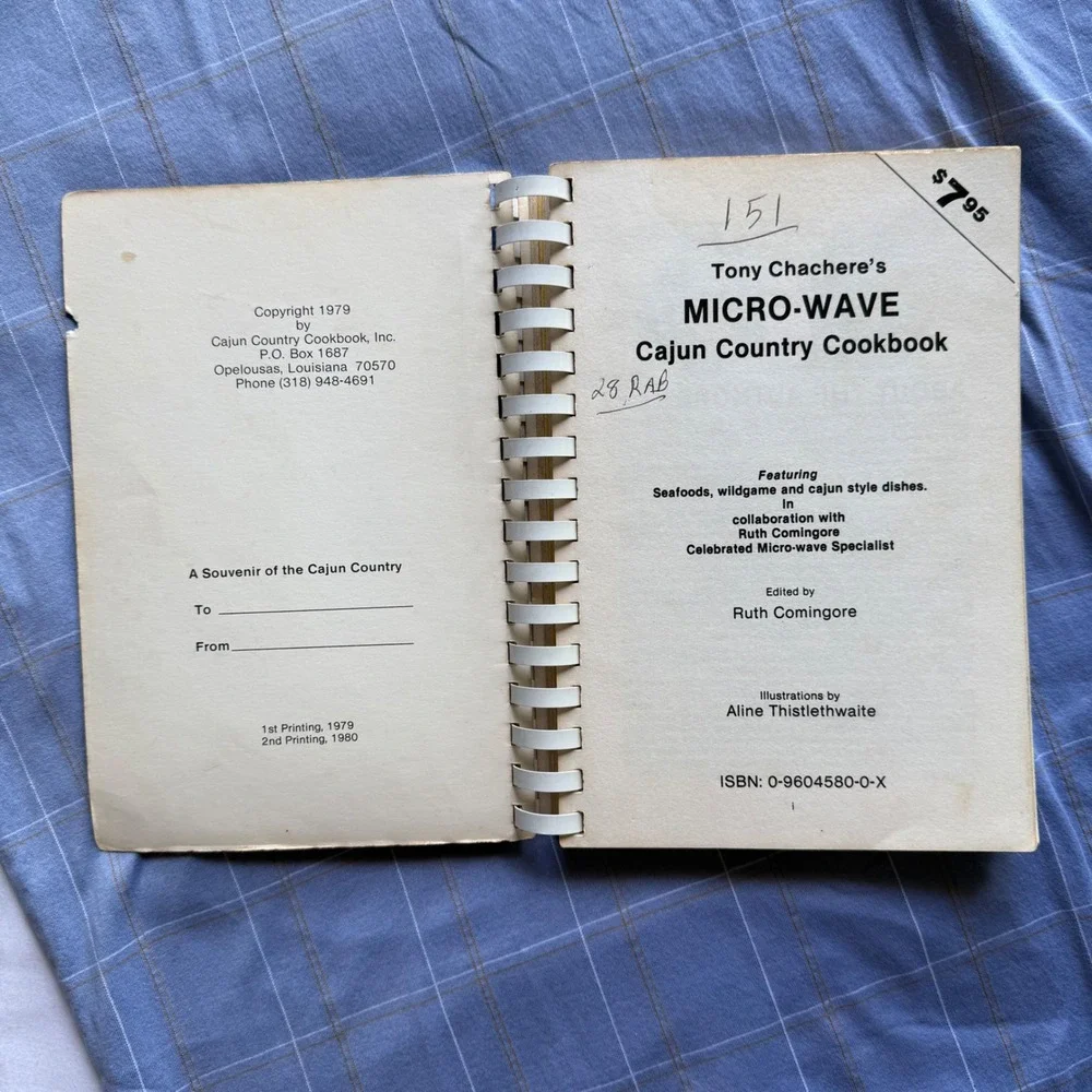 Tony Chachere Micro-Wave Cajun Country Cookbook Vintage 1980 Spiral Bound 2nd Ed